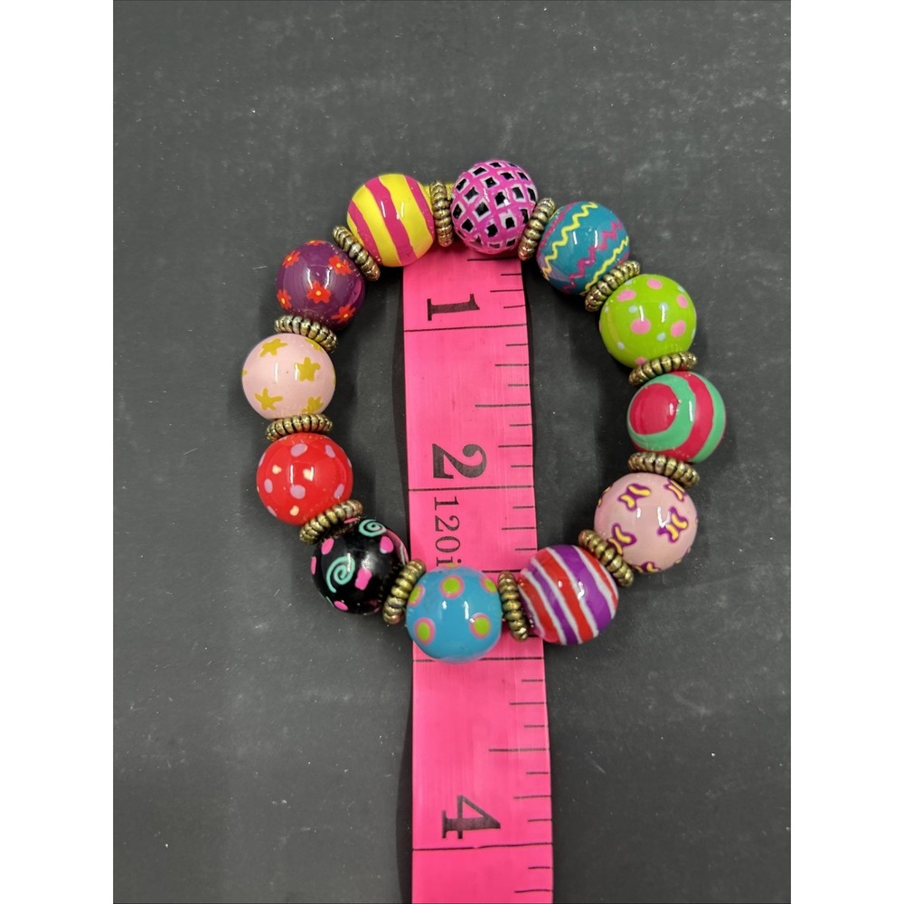 Vintage Chunky Beaded Folk Art Stretch Bracelet - Picture 3 of 3